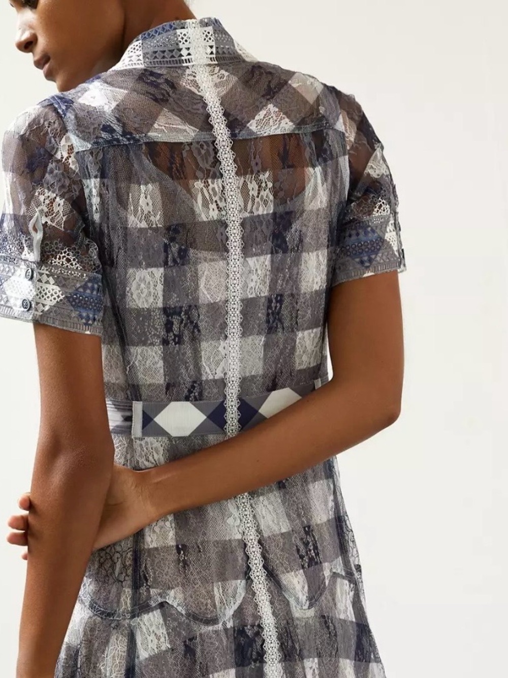 Anthropologie In Earnest By Byron Lars Gingham Lace Midi Dress - Picture 5 of 7